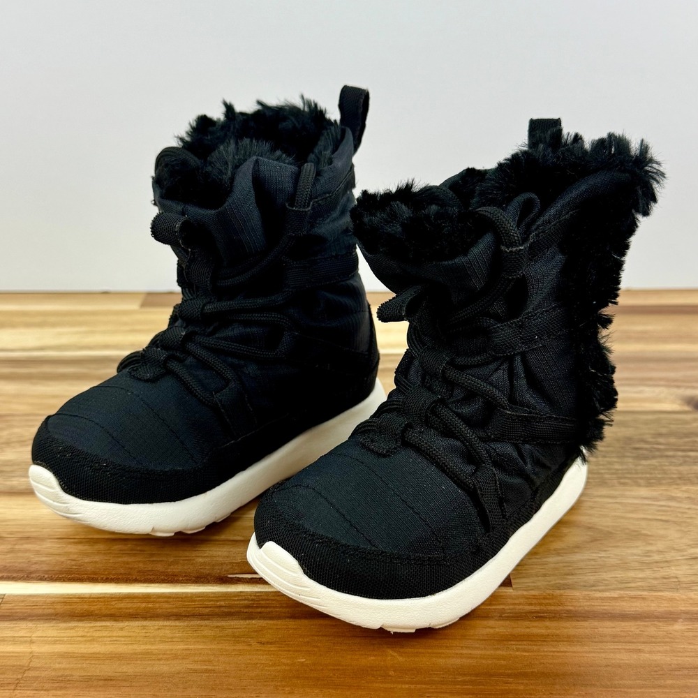 Nike Winter Boots Faux Fur Trim Pull On‎ Black Toddler Size 6C